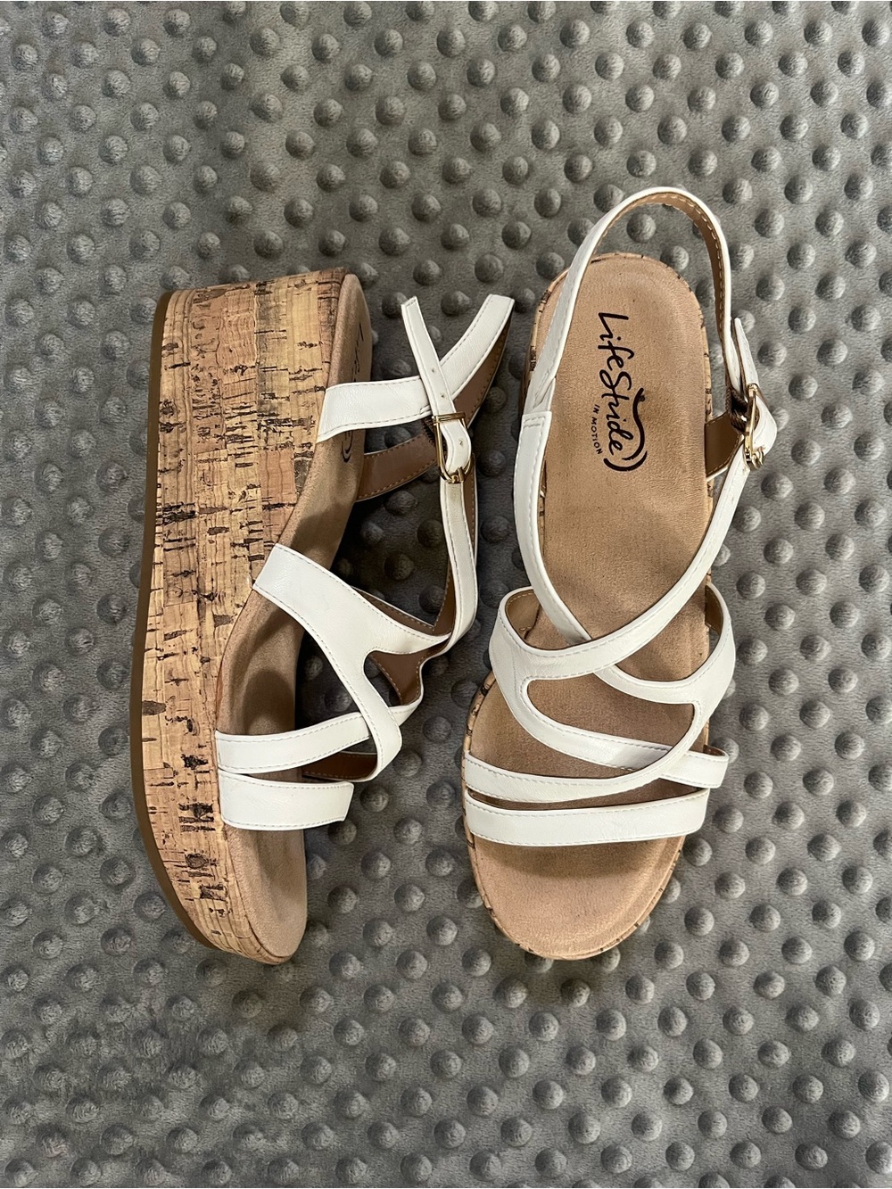 Lifestride White Cork Platform Wedge Sandals for Women